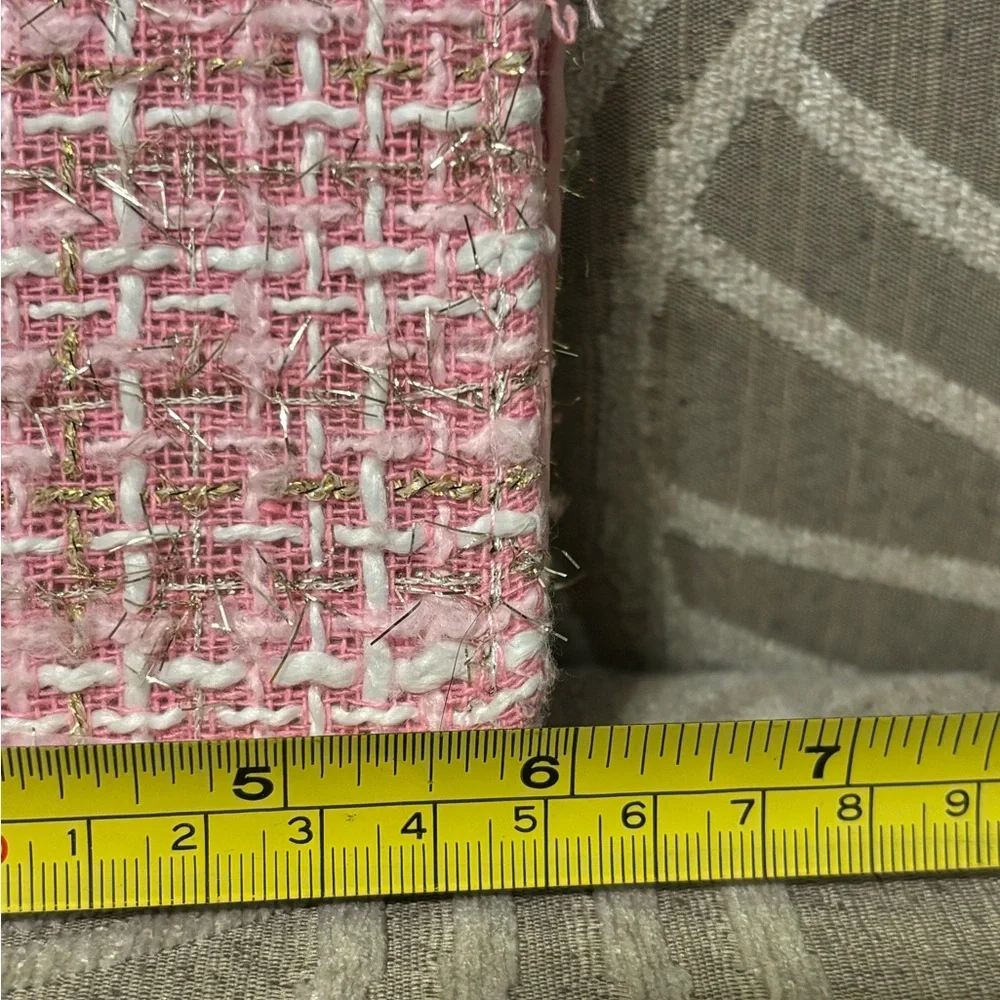 Pink Tweed Purse with Pearl Handle/Gold Crossbody Strap - Picture 7 of 8